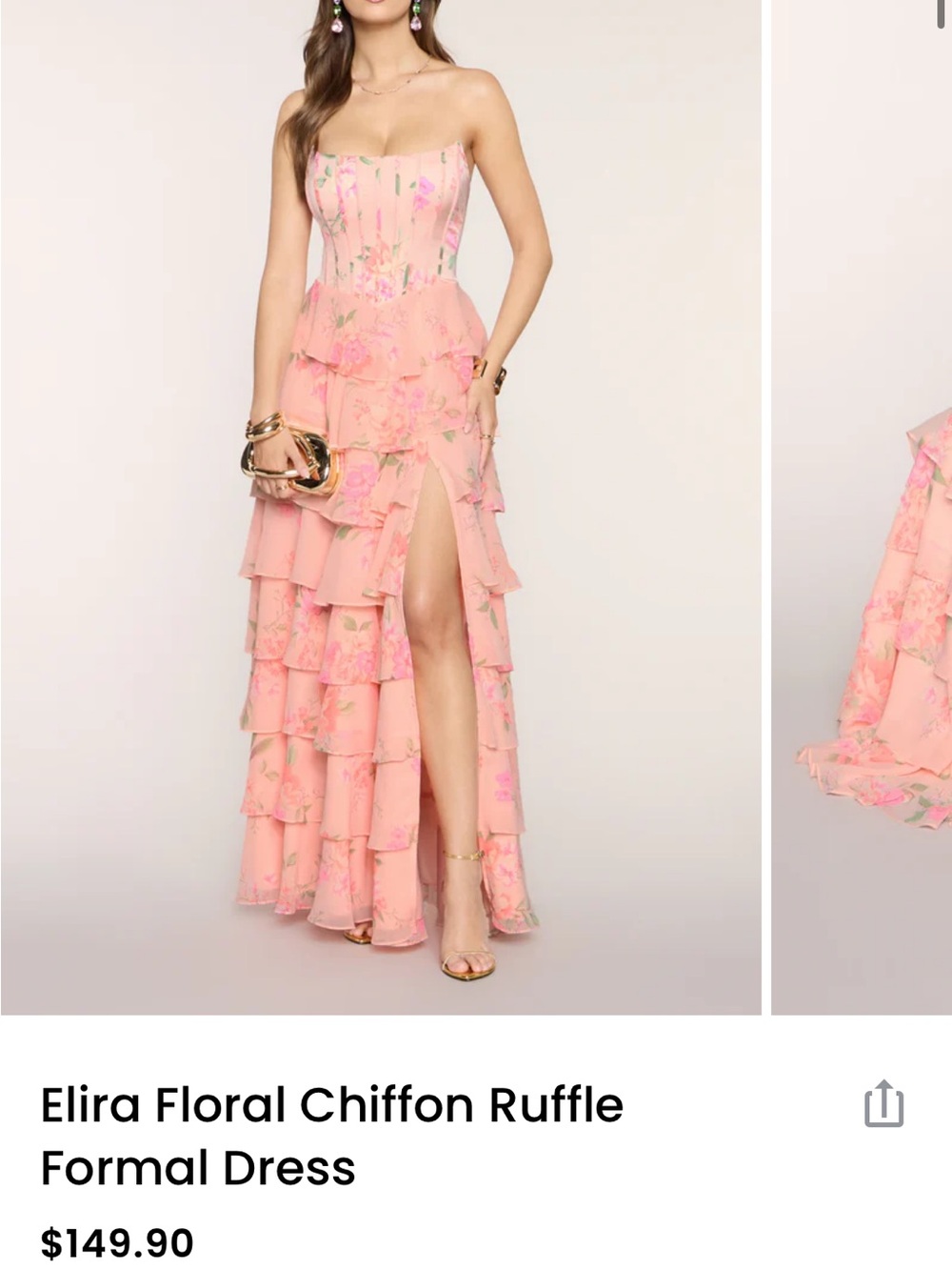 Elira Pink Floral Strapless Ruffled Chiffon Corset Gown from Windsor